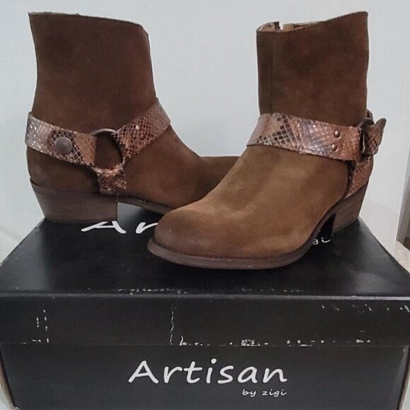 ARTISAN BY ZIGI “Layza” Booties in Brown Suede Snakeskin - Picture 2 of 9